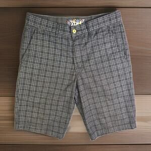 Vurt Mens Shorts Size 32 Black Gray Plaid Bermuda Flat Front Casual Skater
